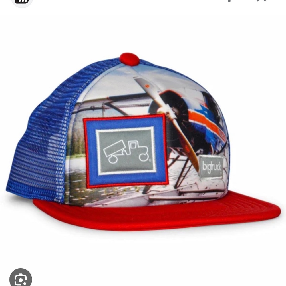 BigTruck Snapback Cap Mesh Trucker Hat Red White & Blue Vintage Plane